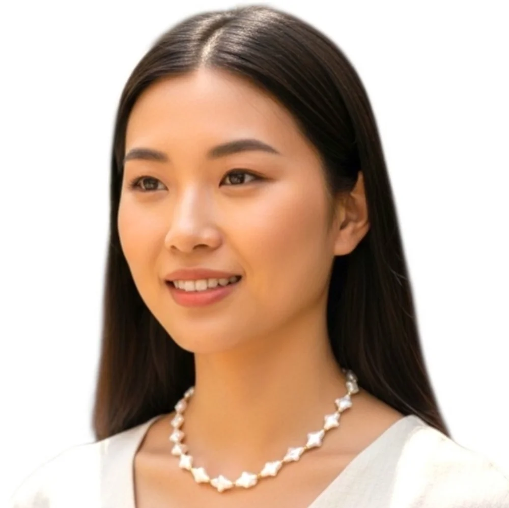 Fancy Shape Fresh Water Pearl Necklace in 18K Vermeil 18 Inches